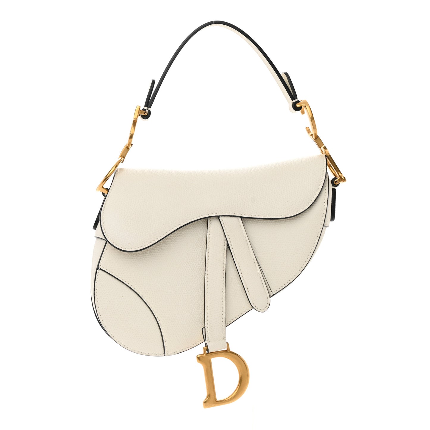 Grained Calfskin Mini Saddle Bag White