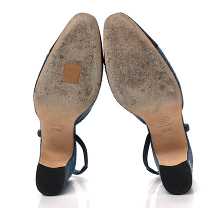 Chanel Tweed Grosgrain Cap Toe CC Slingback Pumps 38.5 Blue Black 5 of 7