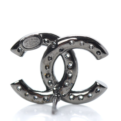 Chanel Metal Crystal CC Lock Symbols Stud Earrings Ruthenium 4 of 5