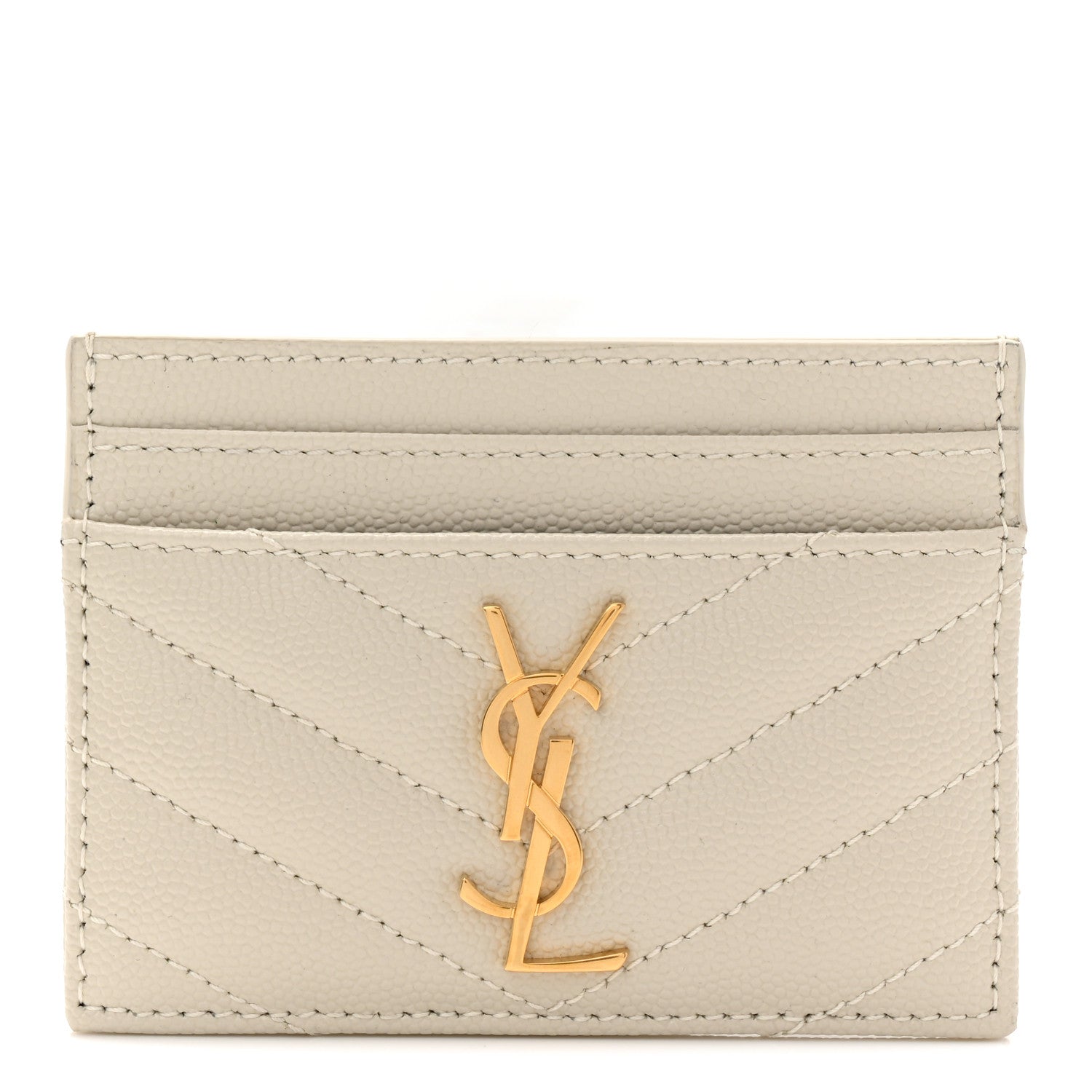 Saint Laurent Grain De Poudre Matelasse Chevron Monogram Credit Card Case Crema Soft 1 of 8