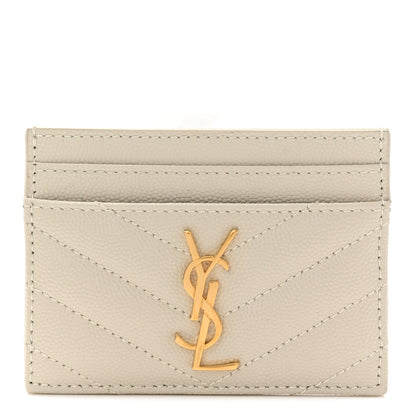 Saint Laurent Grain De Poudre Matelasse Chevron Monogram Credit Card Case Crema Soft 1 of 8