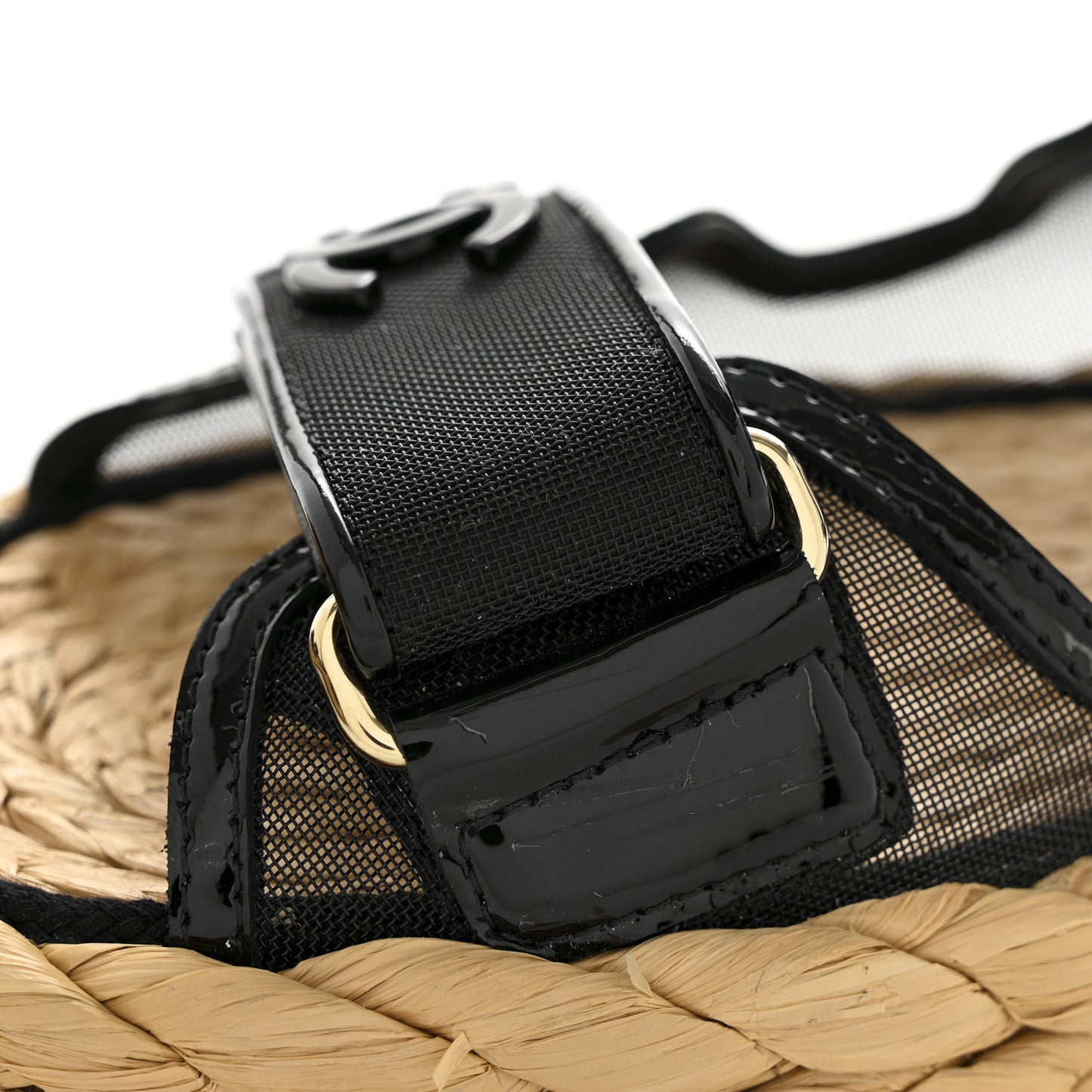 Mesh Patent Calfskin Velcro Dad Sandals 36.5 Black