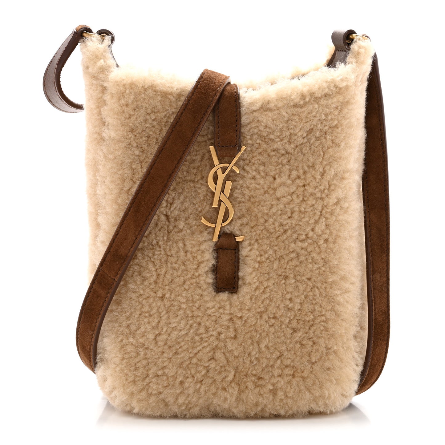 Shearling Suede Mini Le 5 A 7 Vertical Hobo Natural Beige Dark Cigar