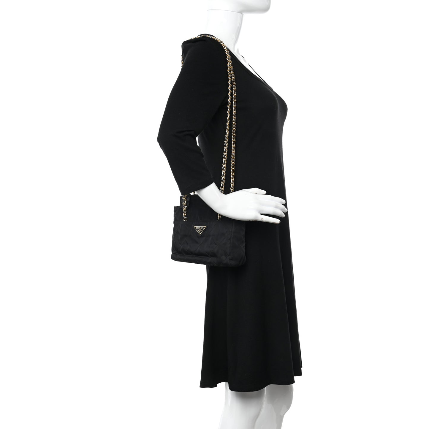 Nylon Tessuto Quilted Shoulder Bag Black