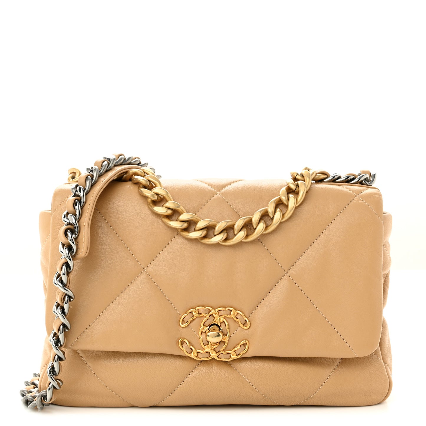 Lambskin Quilted Medium Chanel 19 Flap Beige
