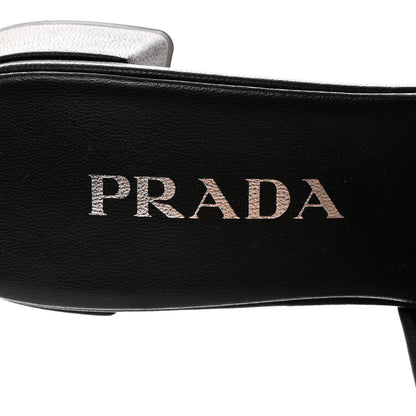 Prada Nappa Metal Triangle Logo Quilted Block Heel Slide Sandals 36 Black 6 of 7