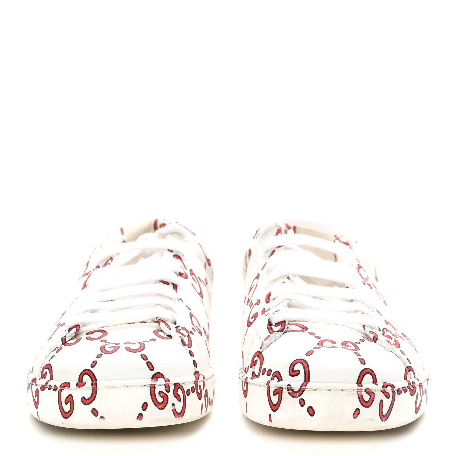 Gucci Calfskin GucciGhost Print Mens Ace Sneakers 8.5 White Hibiscus Red 3 of 10