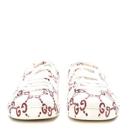 Gucci Calfskin GucciGhost Print Mens Ace Sneakers 8.5 White Hibiscus Red 3 of 10