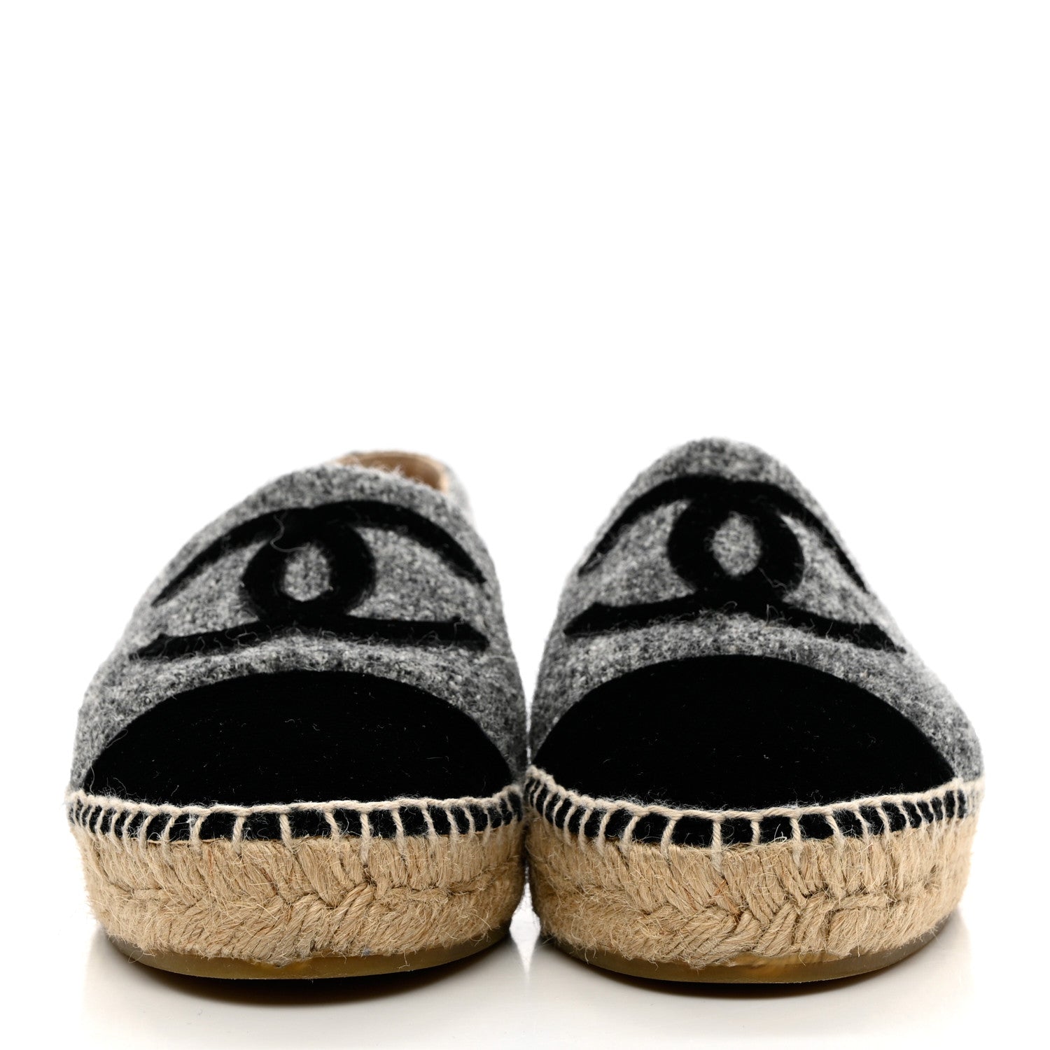 Chanel Tweed Velvet CC Espadrilles 39 Grey Black 2 of 9