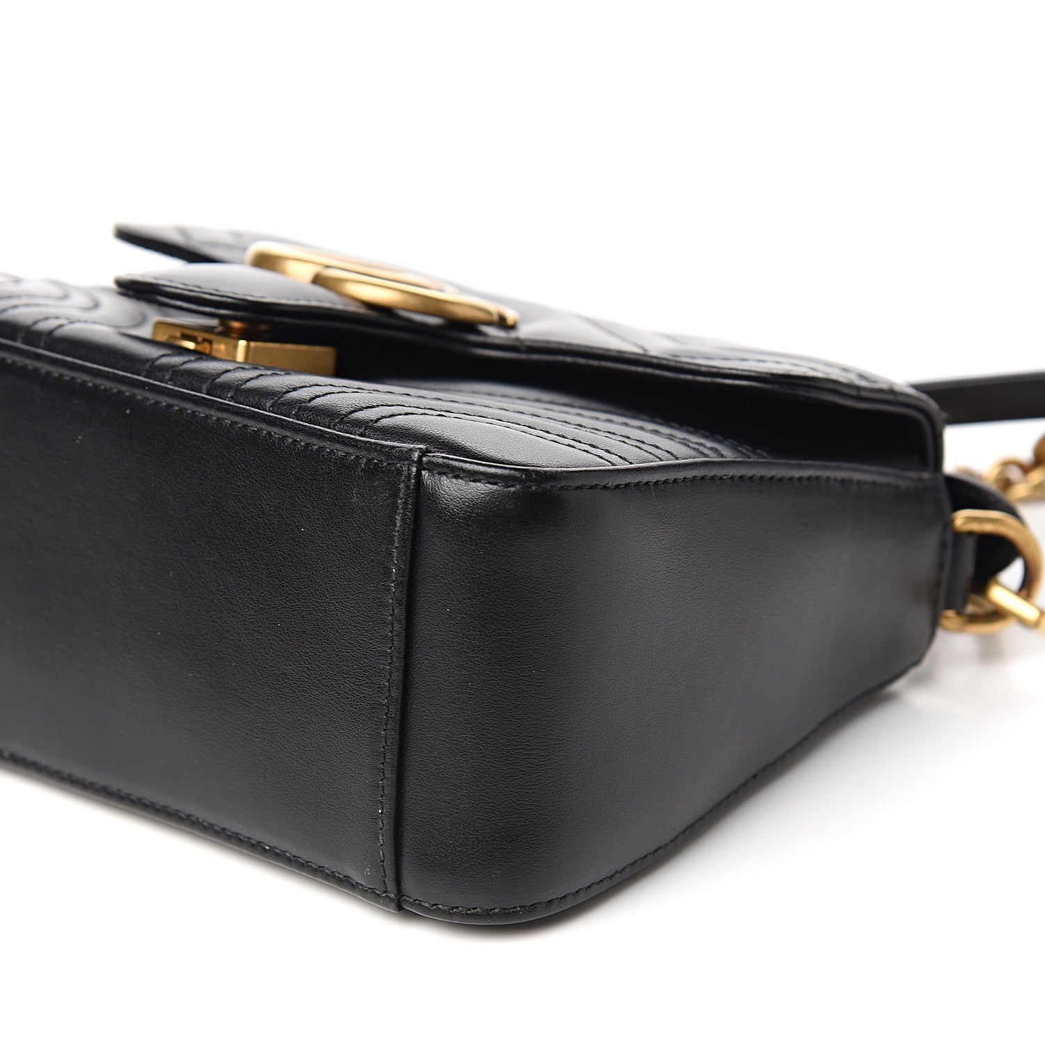 Gucci Calfskin Matelasse Mini GG Marmont Top Handle Shoulder Bag Black 8 of 9