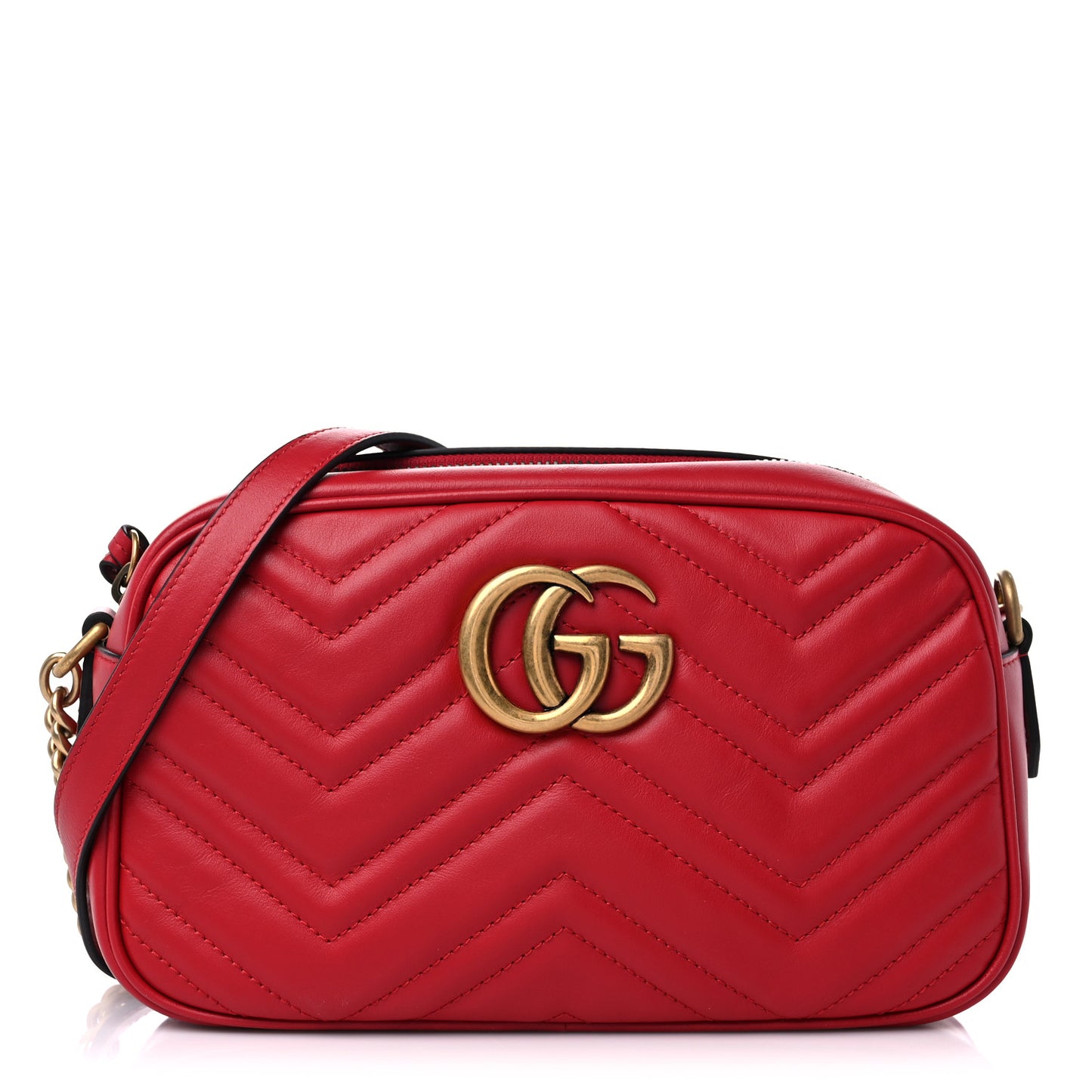Calfskin Matelasse Small GG Marmont Chain Shoulder Bag Hibiscus Red