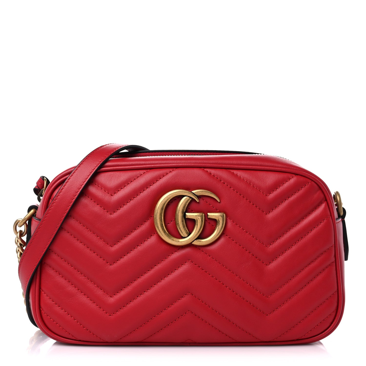 Gucci Calfskin Matelasse Small GG Marmont Chain Shoulder Bag Hibiscus Red 1 of 9
