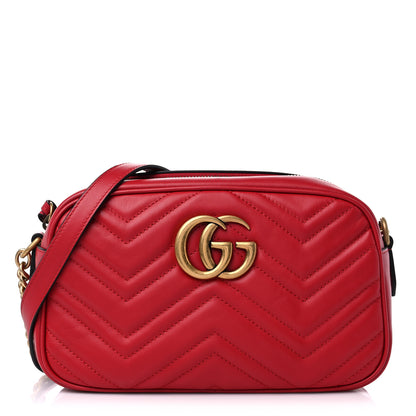 Gucci Calfskin Matelasse Small GG Marmont Chain Shoulder Bag Hibiscus Red 1 of 9