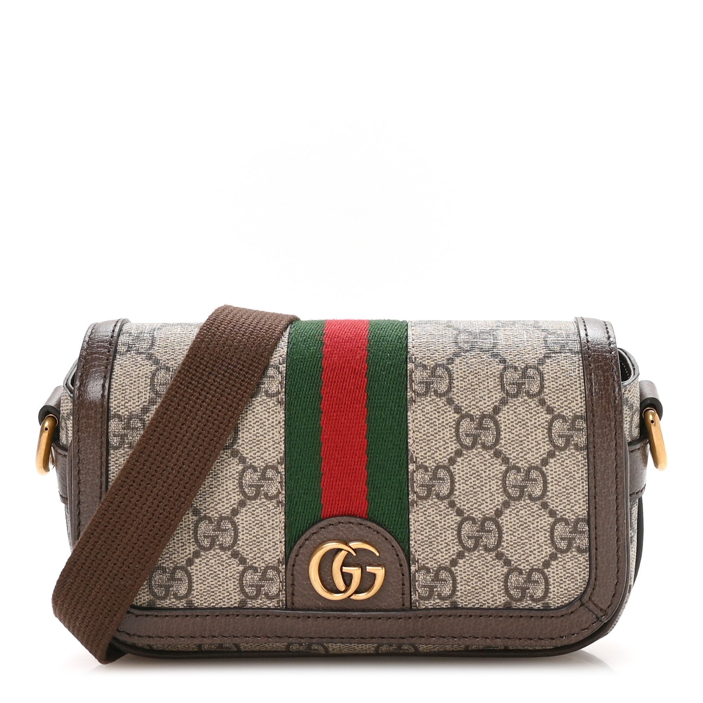 GG Supreme Monogram Web Mini Ophidia Flap Shoulder Bag Brown