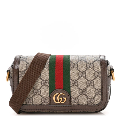 Gucci GG Supreme Monogram Web Mini Ophidia Flap Shoulder Bag Brown 1 of 11