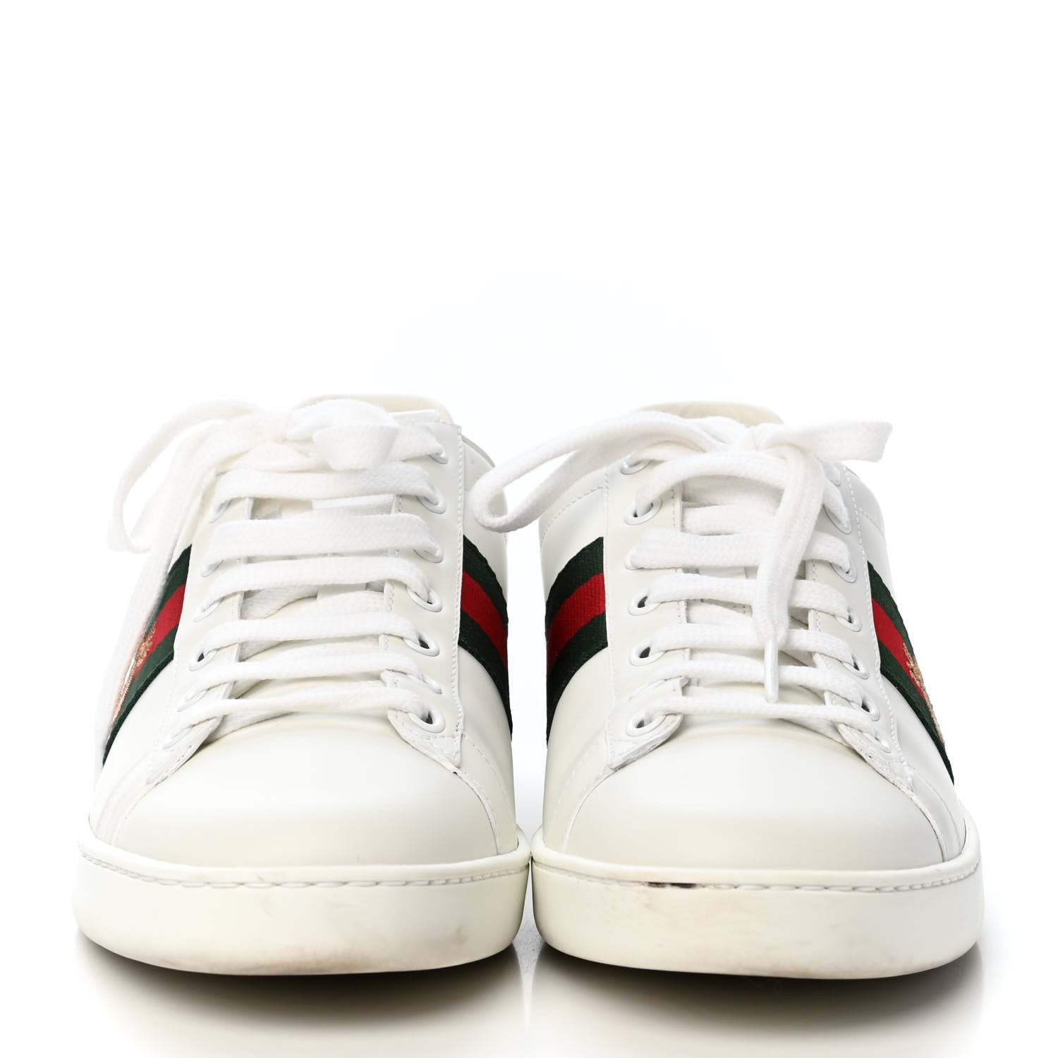Gucci Calfskin Ayers Web Bee Embroidered Womens Ace Sneakers 38.5 White Green 2 of 4