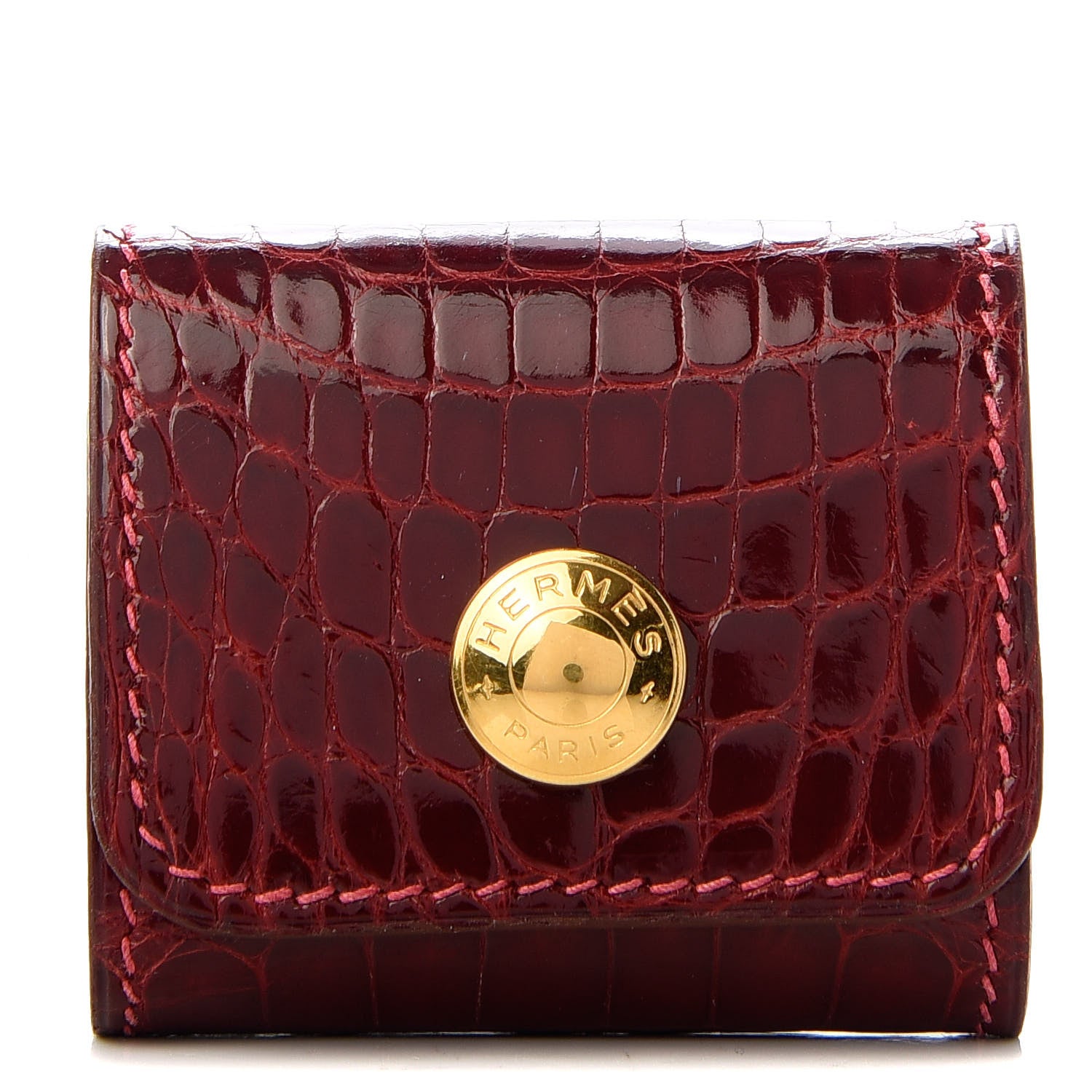 Hermes Shiny Alligator Post It Notepad Holder PM Rouge H 1 of 5