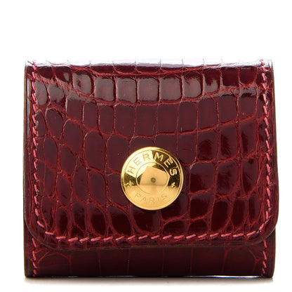 Hermes Shiny Alligator Post It Notepad Holder PM Rouge H 1 of 5