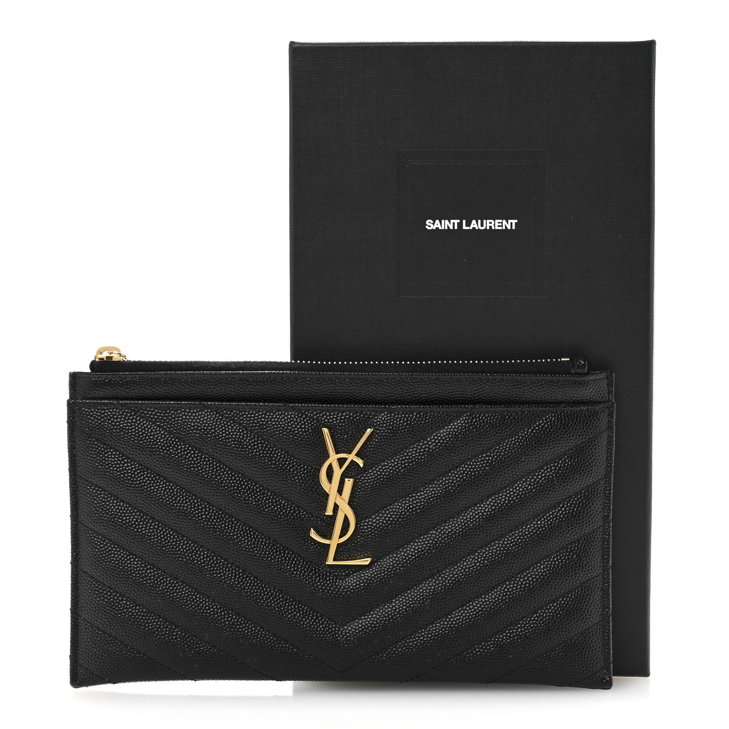 Saint Laurent Grain De Poudre Chevron Monogram Bill Pouch Black 11 of 11