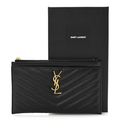 Saint Laurent Grain De Poudre Chevron Monogram Bill Pouch Black 11 of 11