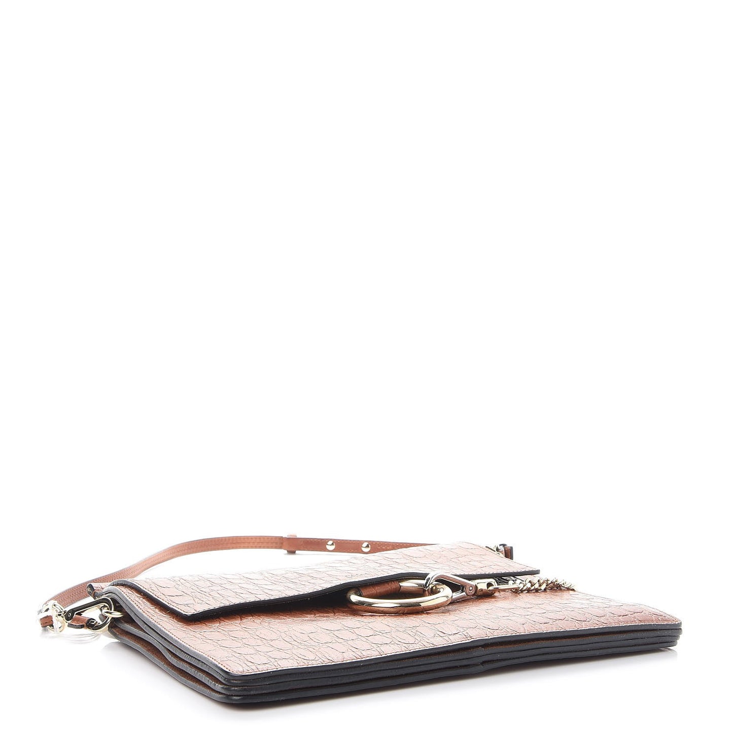 Calfskin Crocodile Embossed Medium Faye Shoulder Bag Mahogany