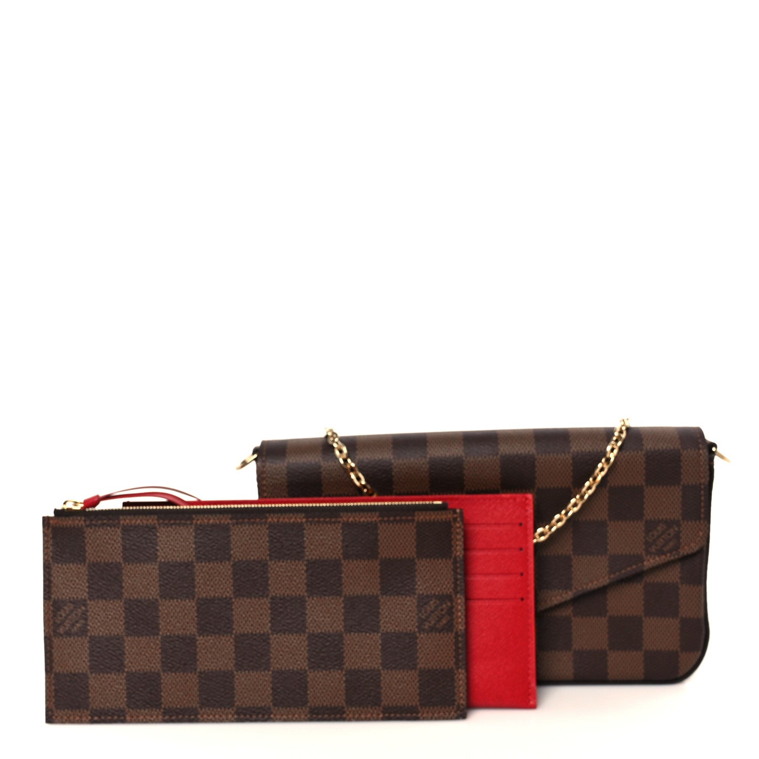 Louis Vuitton Damier Ebene Pochette Felicie Chain Wallet 3 of 15
