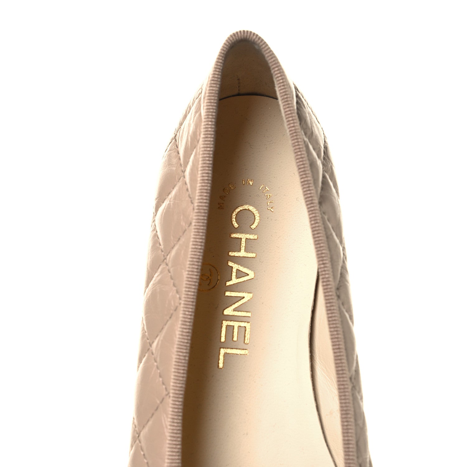 Chanel Aged Calfskin Quilted CC Cap Toe Ballerina Flats 37 Beige 5 of 8