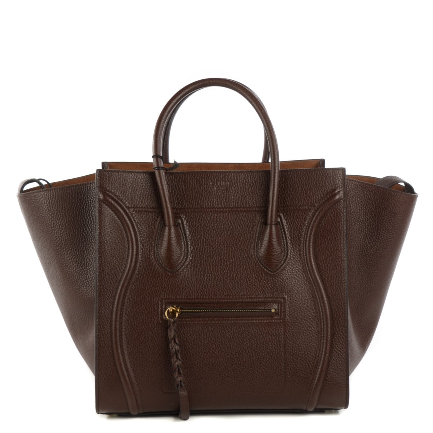 Shiny Grained Calfskin Medium Phantom Luggage Brown
