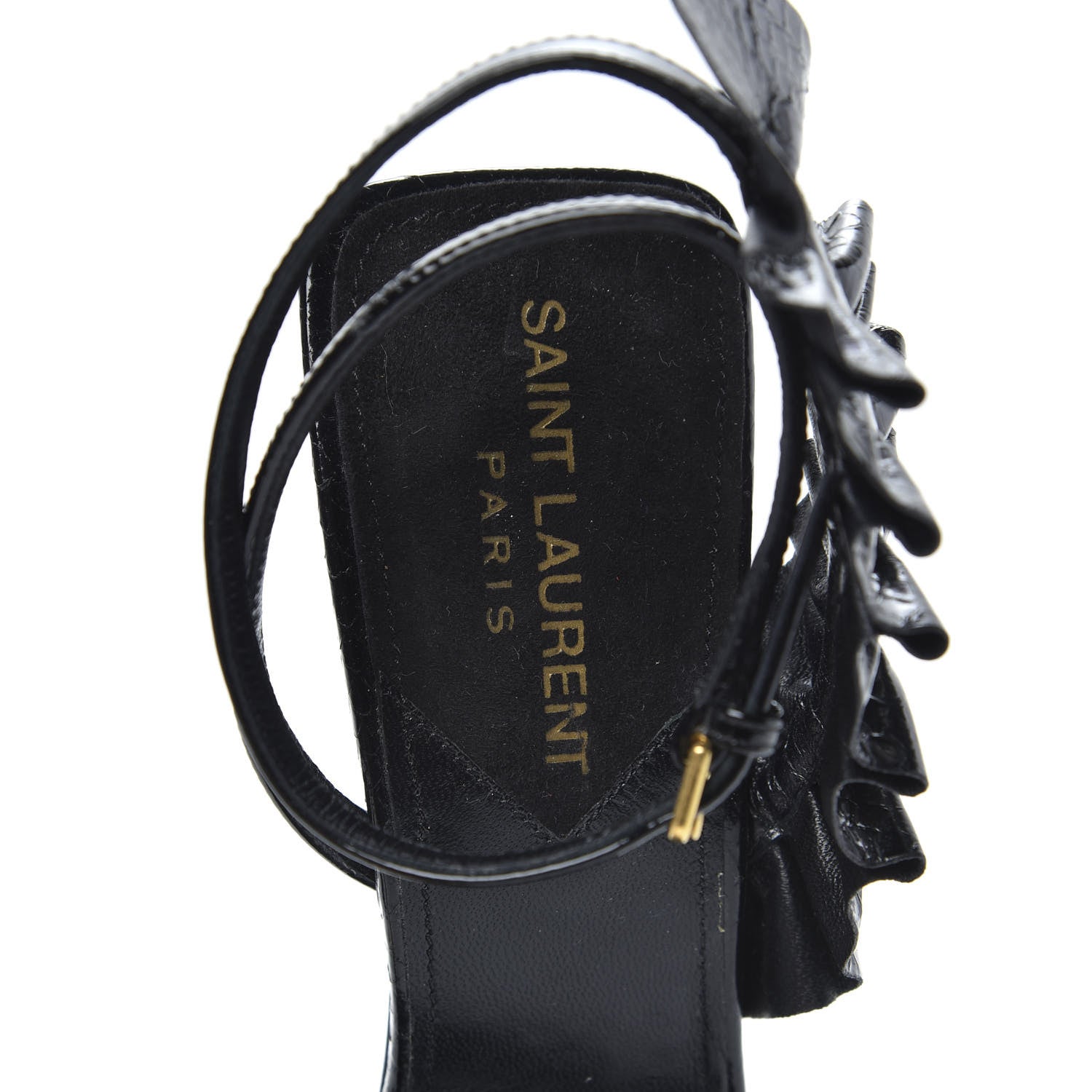 Saint Laurent Patent Snakeskin Edie Ruffle 110 Pumps 37.5 Black 7 of 7