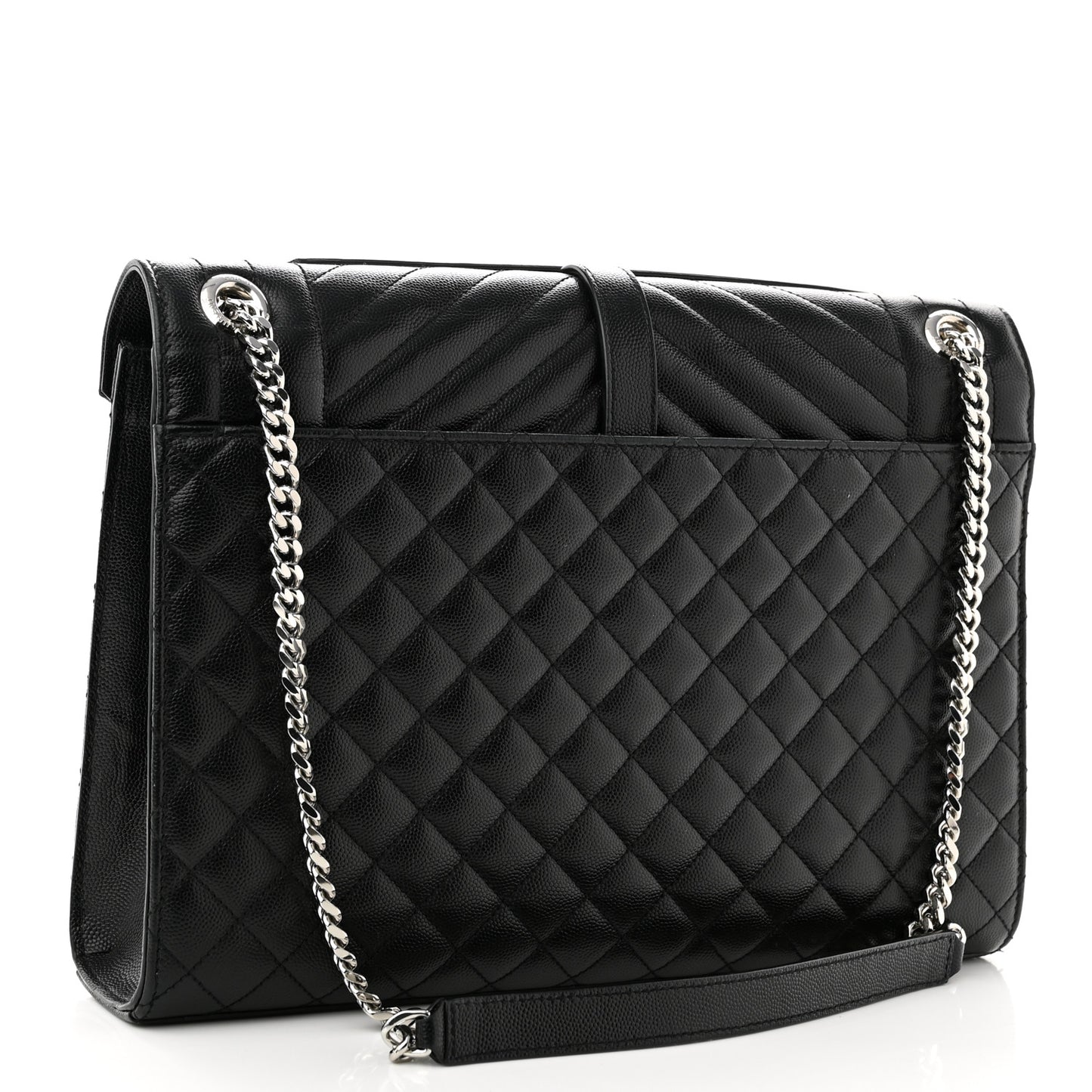 Grain De Poudre Textured Mixed Matelasse Large Triquilt Monogram Satchel Black