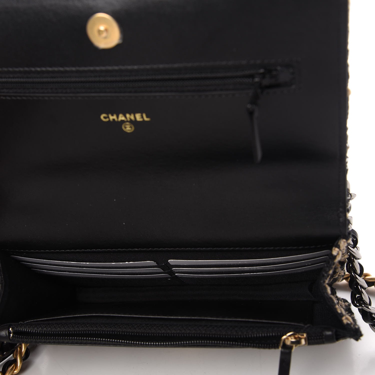 Chanel Tweed Quilted Chanel 19 Wallet On Chain WOC Black Beige 5 of 12