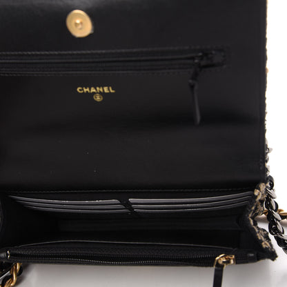 Chanel Tweed Quilted Chanel 19 Wallet On Chain WOC Black Beige 5 of 12