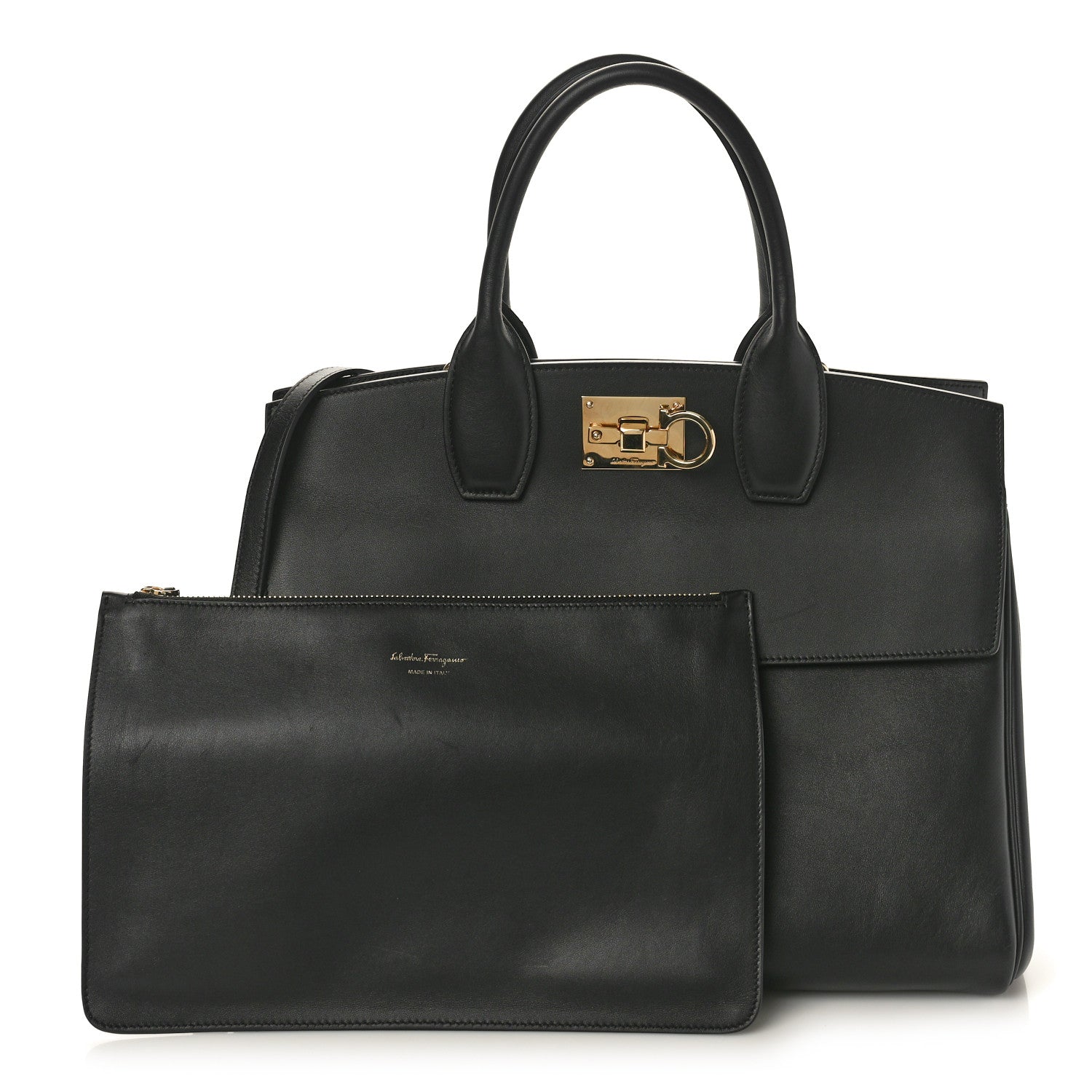 Salvatore Ferragamo Calfskin Large Studio Bag Black 2 of 10