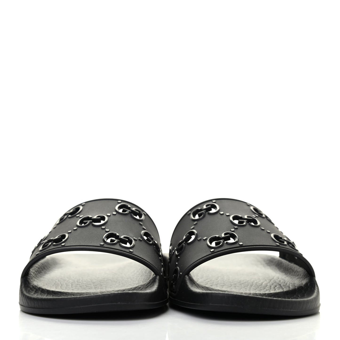 Rubber GG Monogram Perforated Womens Slide Sandals 36 Black
