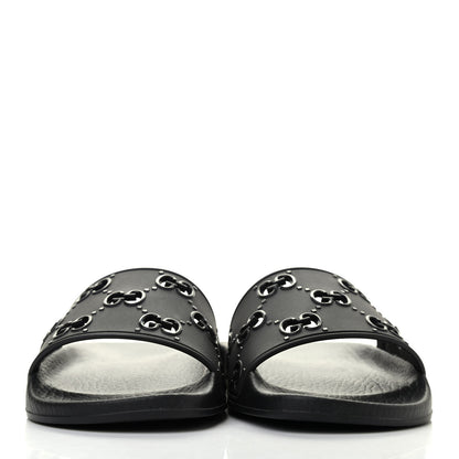 Gucci Rubber GG Monogram Perforated Womens Slide Sandals 36 Black 2 of 4