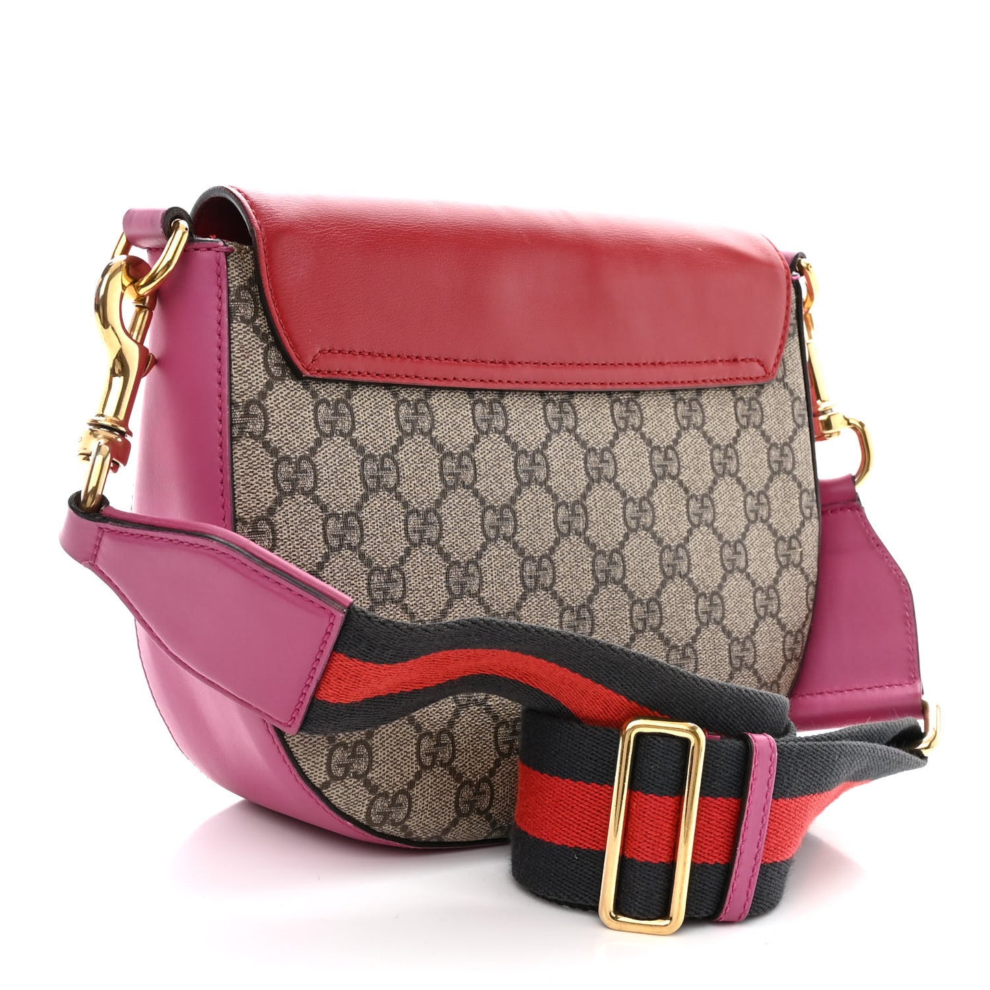 GG Supreme Monogram Calfskin Web Medium Padlock Messenger Shoulder Bag Beige Hibiscus Red New Rosette