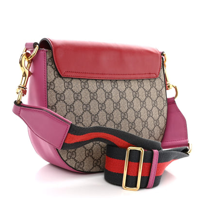 Gucci GG Supreme Monogram Calfskin Web Medium Padlock Messenger Shoulder Bag Beige Hibiscus Red New Rosette 3 of 18