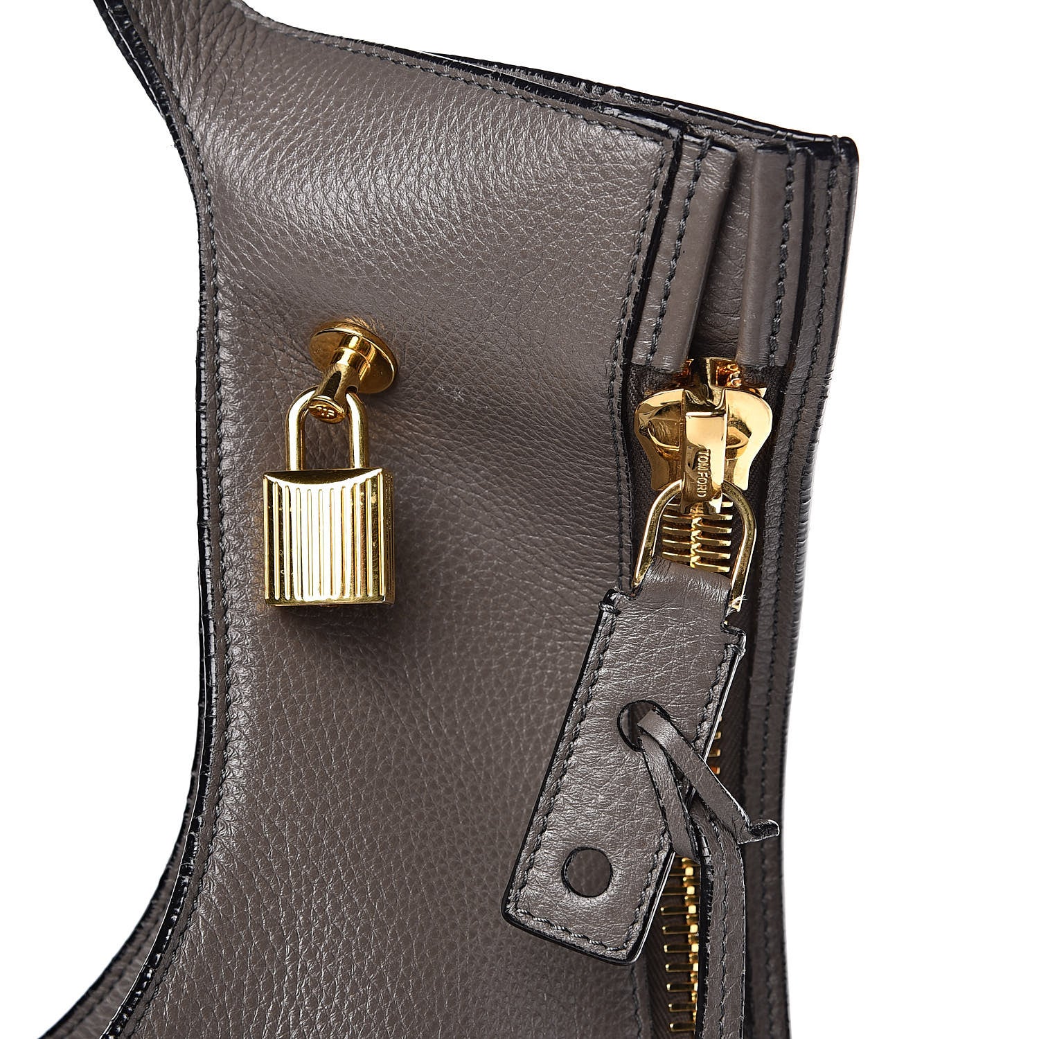 Tom Ford Calfskin Large Alix Padlock Zip Shoulder Bag Graphite 13 of 13