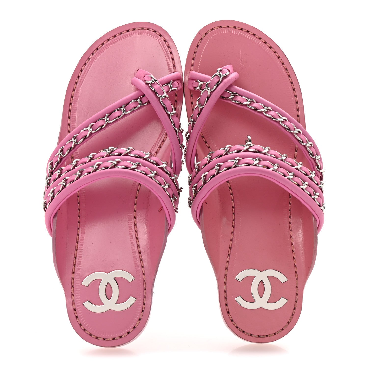 Chanel Calfskin Chain CC Thong Flat Sandals 36 Pink 2 of 10