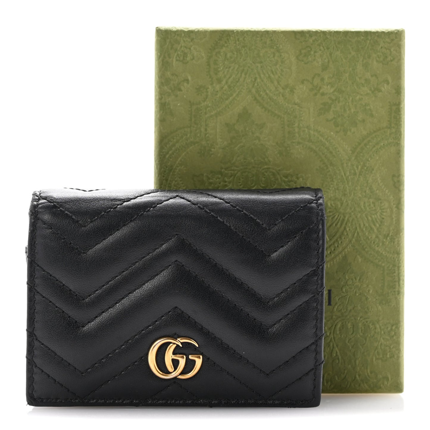 Calfskin Matelasse GG Marmont Card Case Wallet Black