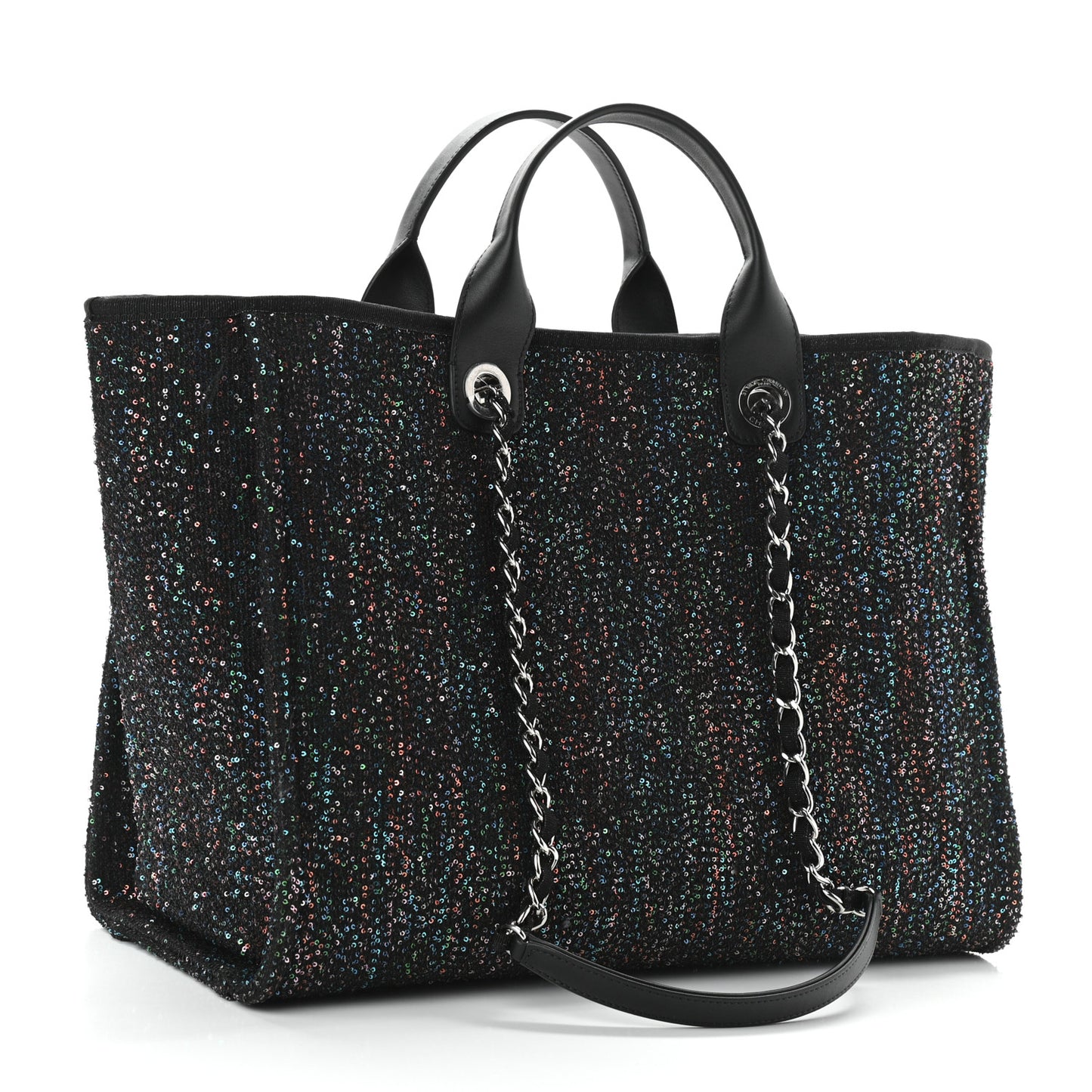 Calfskin Sequin Medium Deauville Tote Black
