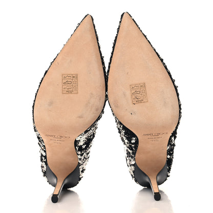 Jimmy Choo Double Face Sequins Abel 100 Pumps 39.5 Black Silver 6 of 8
