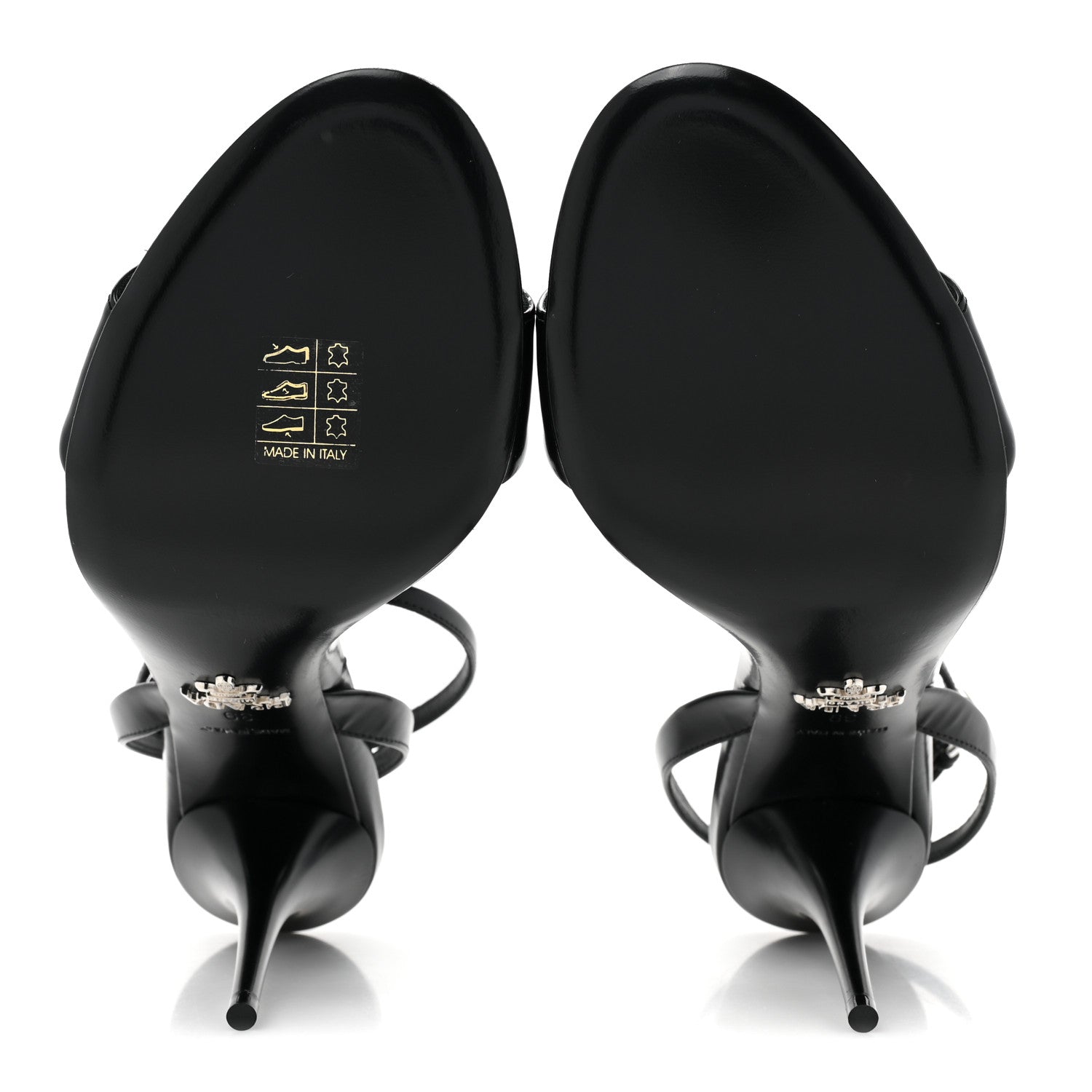 Prada Spazzolato Metal Triangle Logo Ankle Strap 100mm Sandals 39 Black 5 of 7