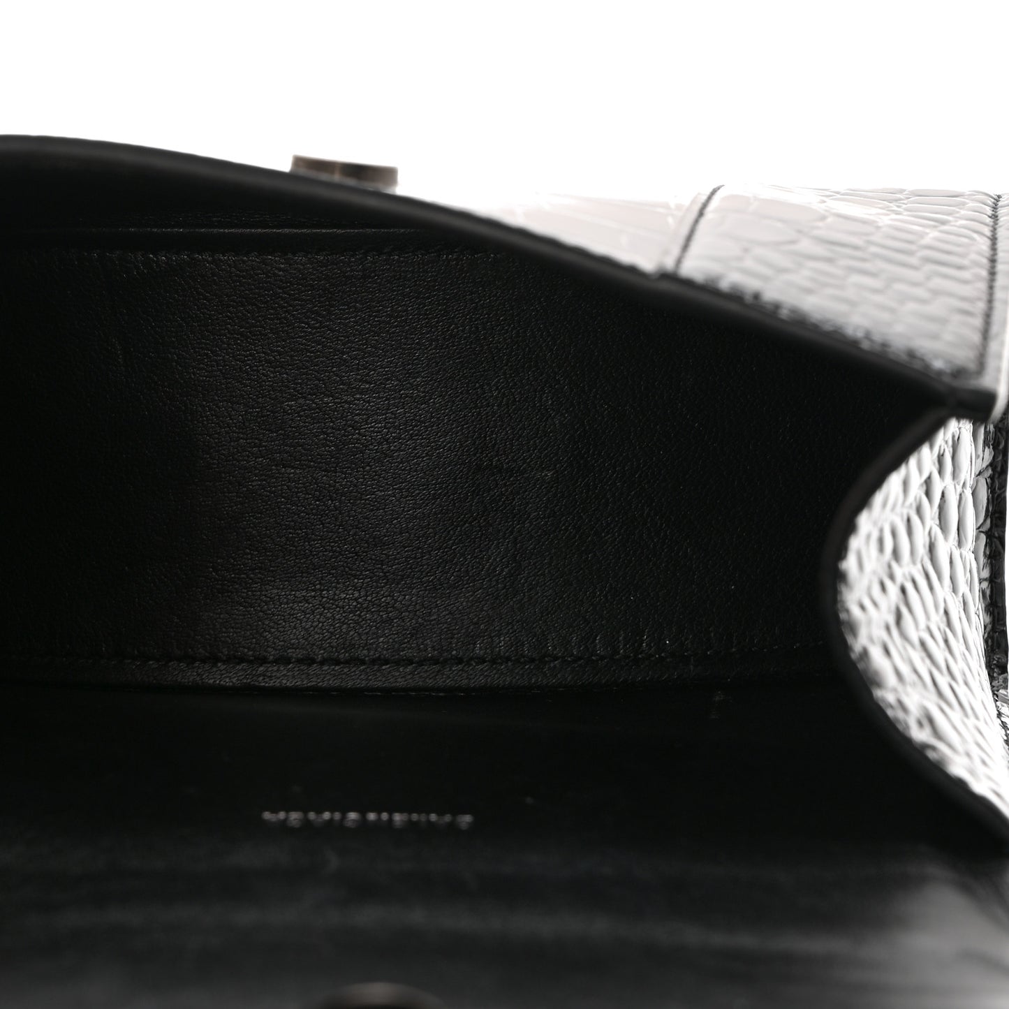 Shiny Calfskin Monochrome Crocodile Embossed Hourglass Top Handle Bag XS Black