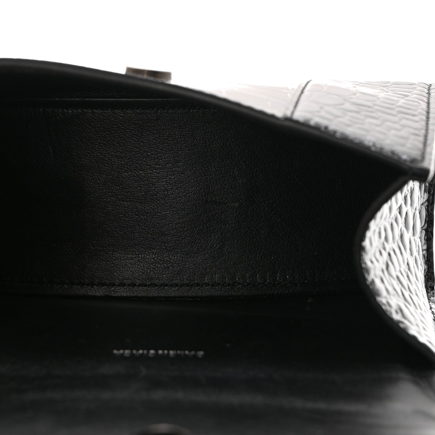 Balenciaga Shiny Calfskin Monochrome Crocodile Embossed Hourglass Top Handle Bag XS Black 5 of 11