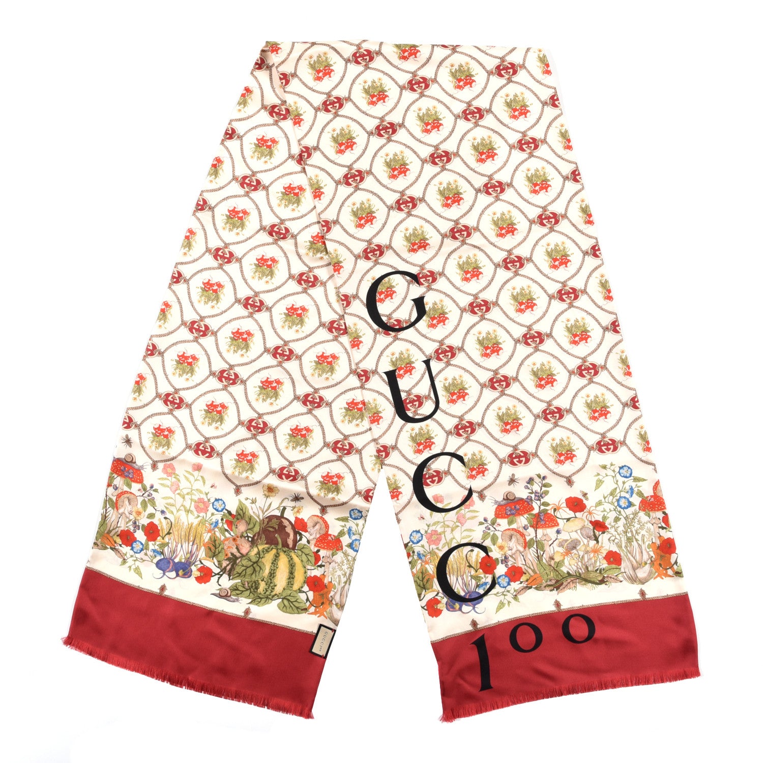 Gucci Silk Twill Lady Mix Long Scarf Red Pink 2 of 4