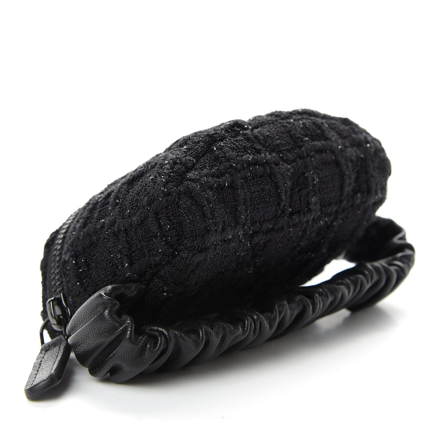 Tweed Lambskin Quilted Arm Coin Purse Black