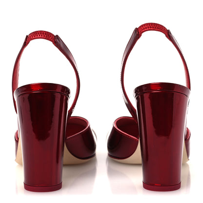 Chanel Laminated Calfskin Lambskin Cap Toe CC Slingback Pumps 40 Red Ivory 6 of 12