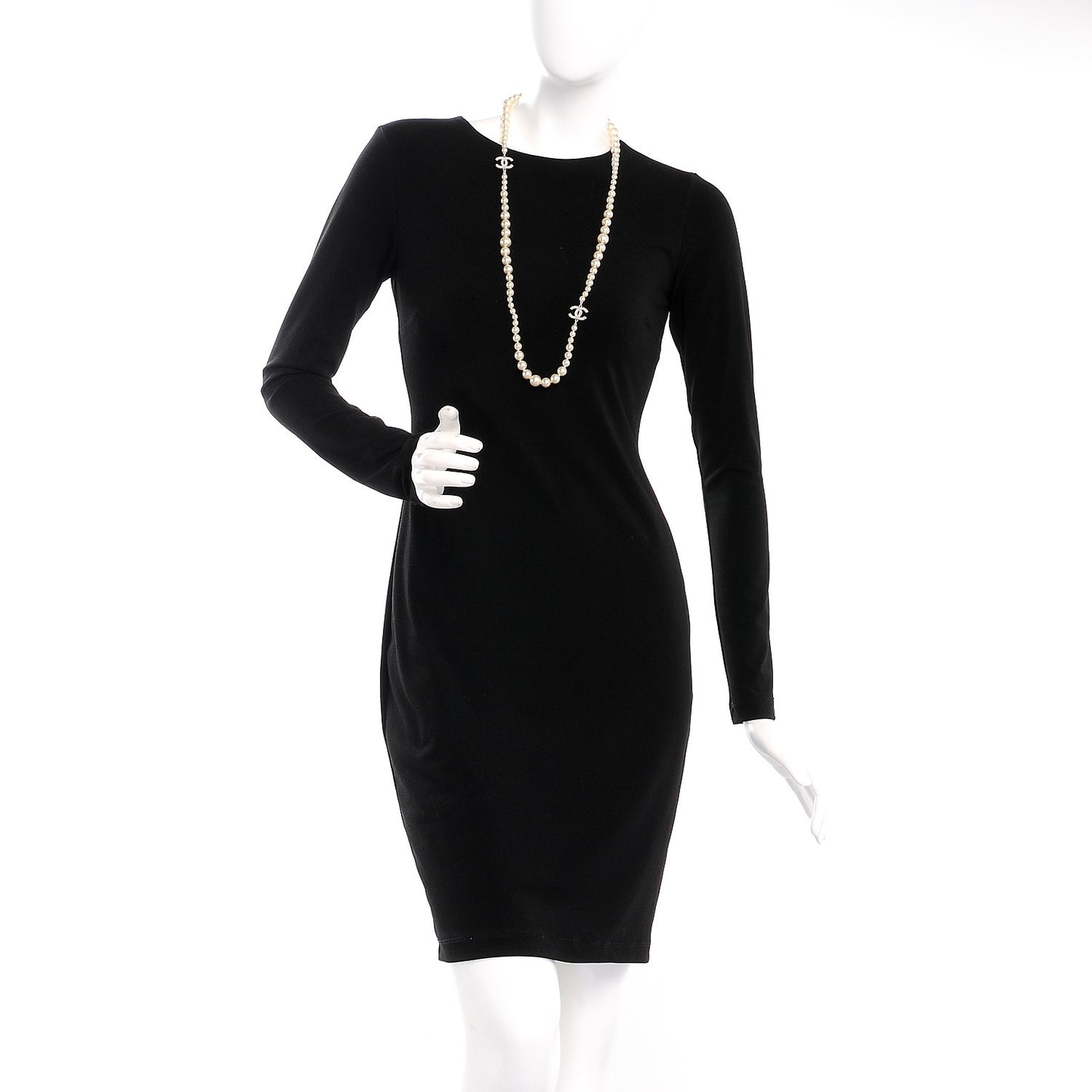 Graduated Pearl CC Long Necklace Silver