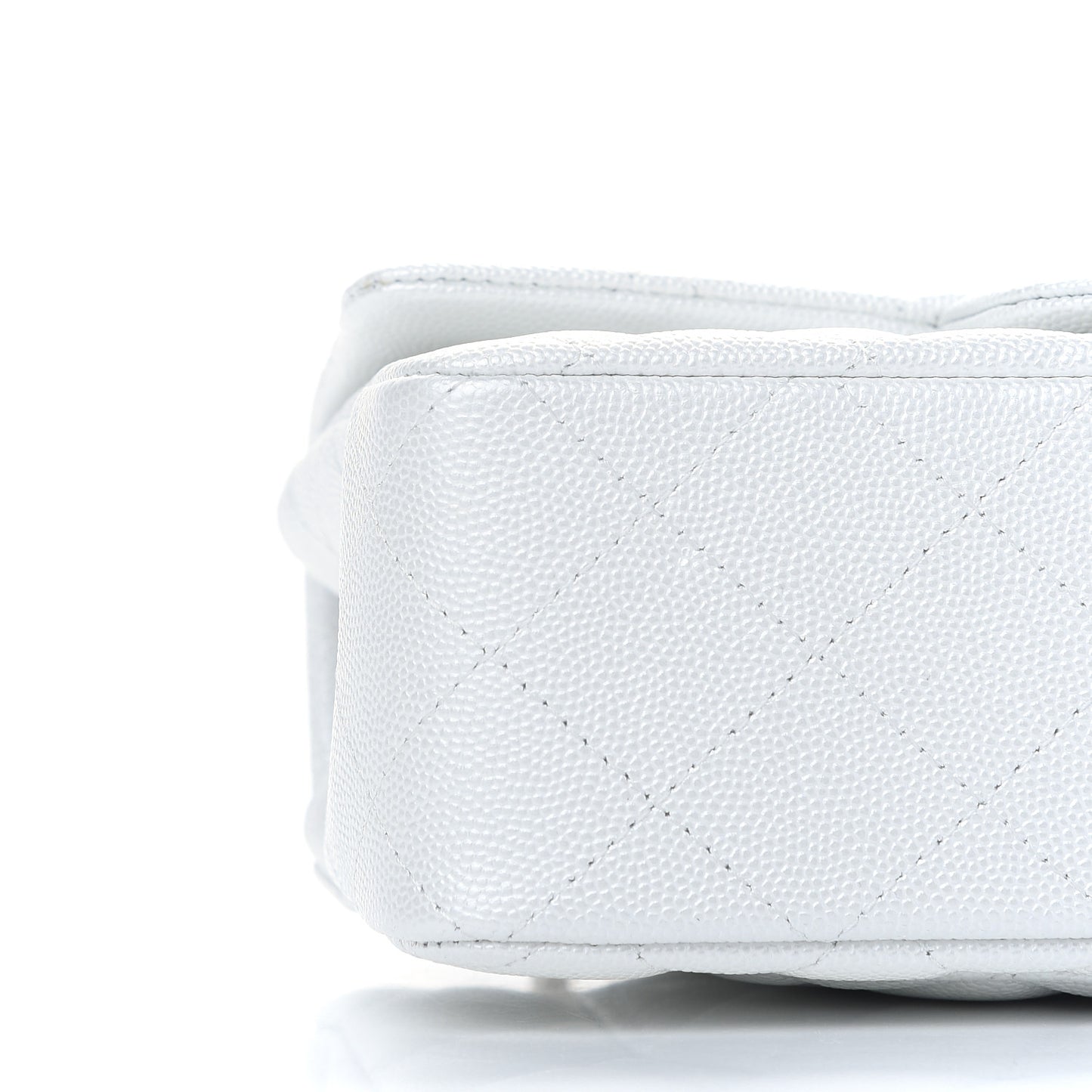 Iridescent Caviar Quilted Mini Top Handle Rectangular Flap White